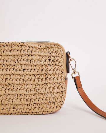 Straw & PU Camera Crossbody Bag