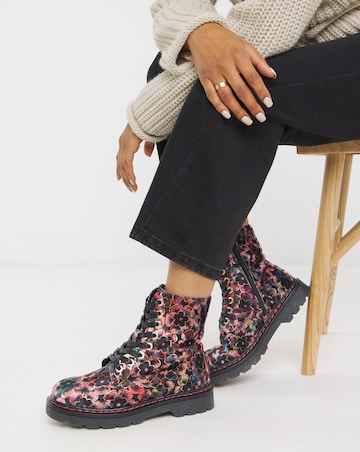 Heavenly Feet Justina Lace Up Chunky Boot Ex Wide Fit