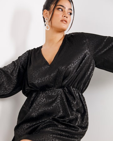 Black Satin Jacquard Skater Dress