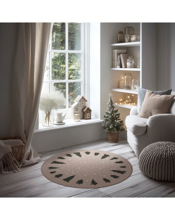 Christmas Trees Washable Circle Rug