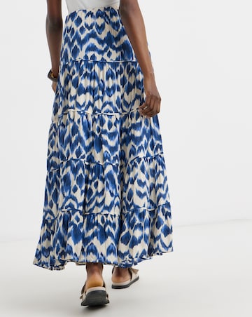 Blue Print Crinkle Tiered Maxi Skirt