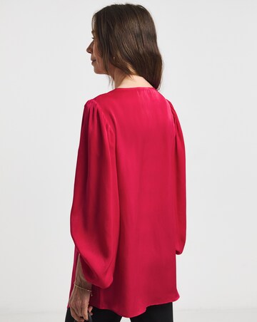 Pink Ruched Front Balloon Sleeve Satin Top