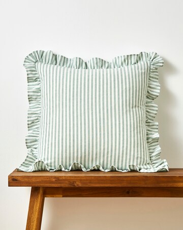 Sylvia Ruffled Stripe Cushion - Green