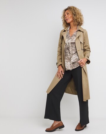 Natural Print Three Quarter Sleeve Mock Wrap Shirt