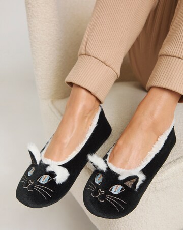 Cat Ballerina Slippers Wide E Fit Simply Comfort