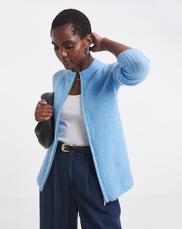 Cosy Yarn Blue Zip Through Pocket Cardigan
