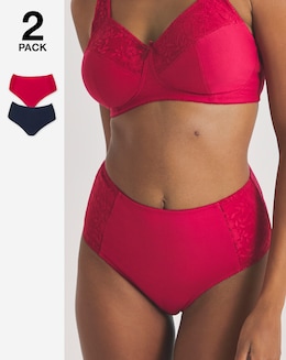 Pretty Secrets (2 Pack) New Sarah Cotton Full Fit Brief Knickers Navy/Red