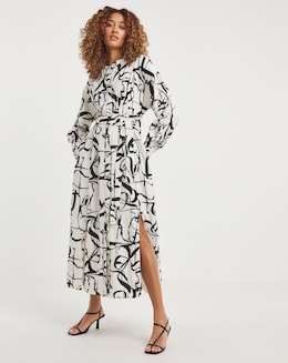 Joanna Hope Ivory Print Tie Waist Shirt Dress