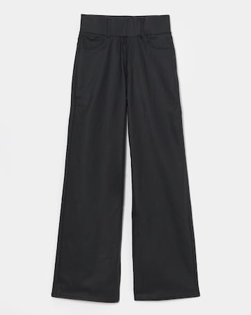 Black Coated Pull On Wide Leg Jeggings
