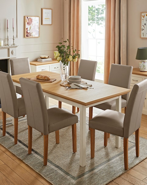 Julipa Ashford Extending 6 to 8  Seater Table with 6 Ava Leather Chairs