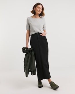 24/7 Black Maxi Denim Skirt