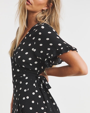 Simply Be Spot Print Crinkle Wrap Front Skater Dress