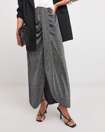 Silver Glitter Striped Jersey Midi Skirt