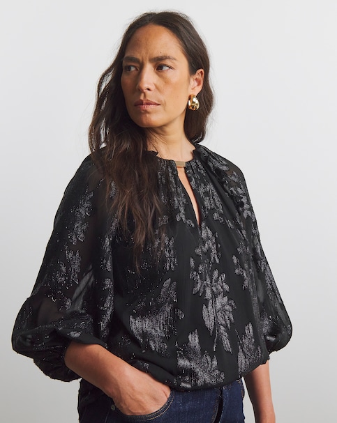 Joanna Hope Long Sleeve Metallic Blouse
