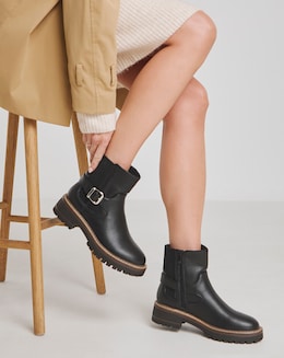 Heavenly Soles Blake Ankle Chelsea Boots with Buckle Detail - Wide Fit (E)