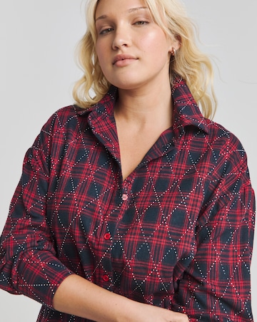 Red/Blue Checked Embellished Diamante Shirt Dress