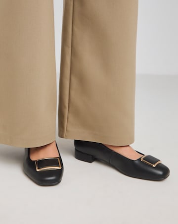 Heavenly Soles Ellen Low Block Heel Ballerina With Trim Wide E Fit