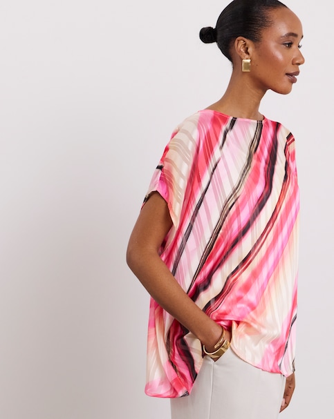 Joanna Hope Pink Stripe Asymmetric Blouse