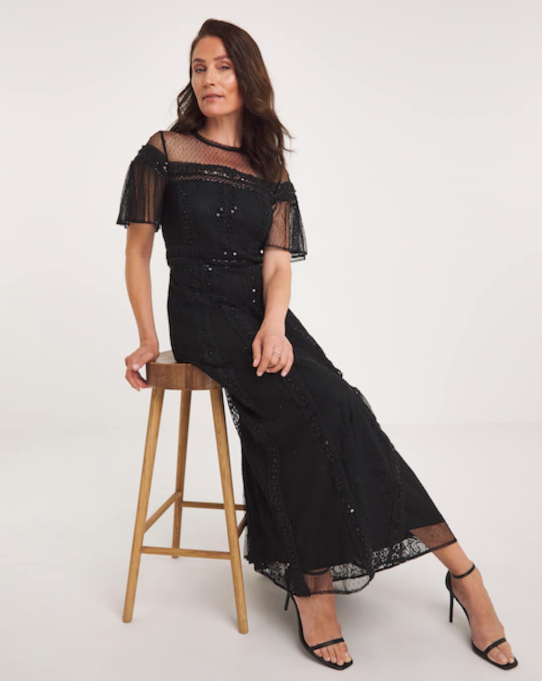 joanna hope stretch lace dress Joanna Hope Black Angel Sleeve Stretch Lace Midi Dress