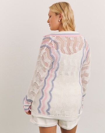 Cream Collar Detail Pointelle Boyfriend Cardigan