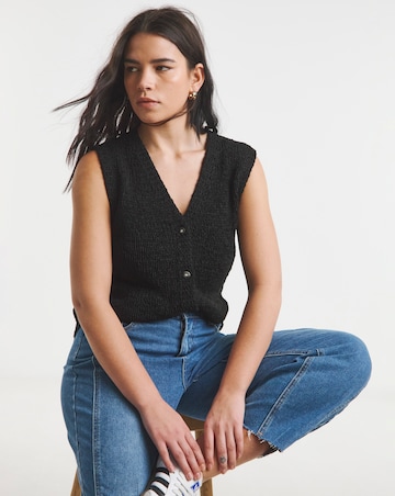 Simply Be Black Chunky Tape Yarn Waistcoat