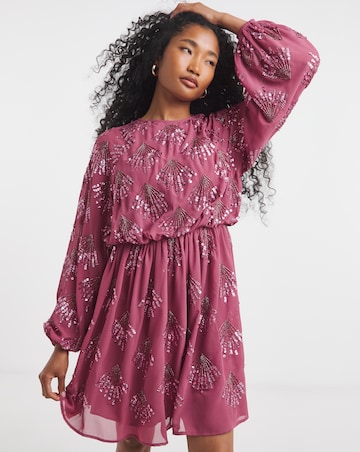 Maya Deluxe Puff Sleeves Embellished Mini Dress