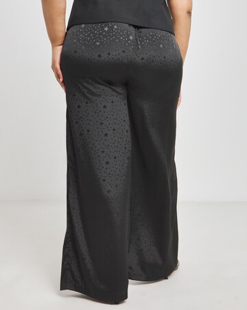 Black Satin Printed Wide Leg Trouser