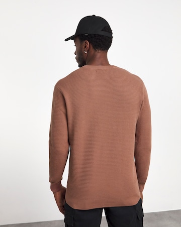 Pink Textured Knitted Crew Neck Jumper