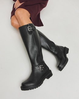 Eden Buckle Detail Knee High Boots - Wide Fit (E) & Curvy Calf