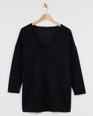 Black V Neck Soft Touch Longline Top