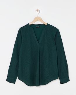 Printed Brushed Cotton V Neck Long Sleeve Blouse