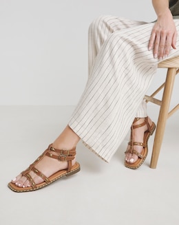 Simply Be Angeles Studded Gladiator Flat Sandals - Extra Wide Fit (EEE)