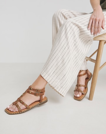 Simply Be Angeles Studded Gladiator Flat Sandals - Extra Wide Fit (EEE)