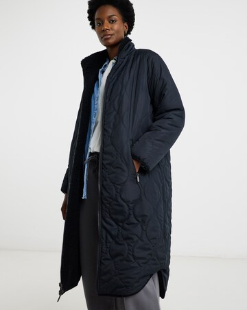 Dark Navy Reversible Borg Quilted Coat