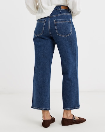 Mid Blue Authentic Pocket Front Wide Crop Jeans