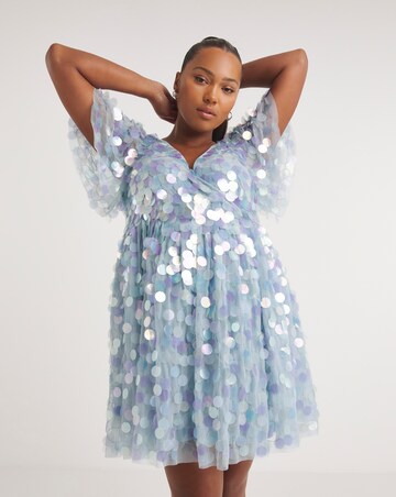 Maya Curve Wrap Front Tulle Sequin Mini Dress