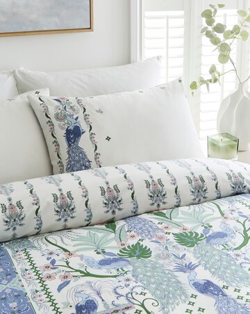 Chiara Peacock Border Cotton Blend Reversible Duvet Cover Set