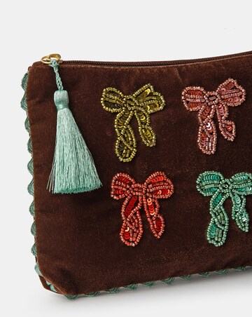 Accessorize Embellished Bow Velvet Pouch