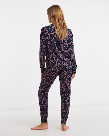 Pretty Secrets Soft Knit Crew Neck Heart Print Pyjama Set Navy