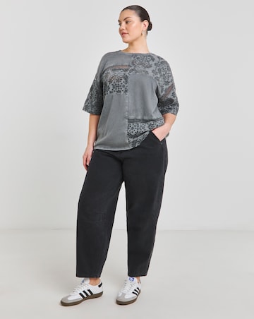 Simply Be Acid Wash Grey Cut Work Oversized T-Shirt