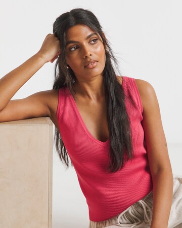Simply Be Pink V Neck Ribbed Knit Vest