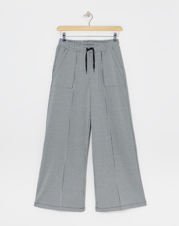 Houndstooth Stretch Ponte Pull On Wide Leg Trouser