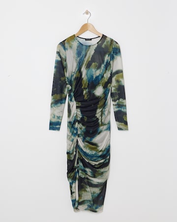 Crew Neck Sheer Panel Mesh Dress