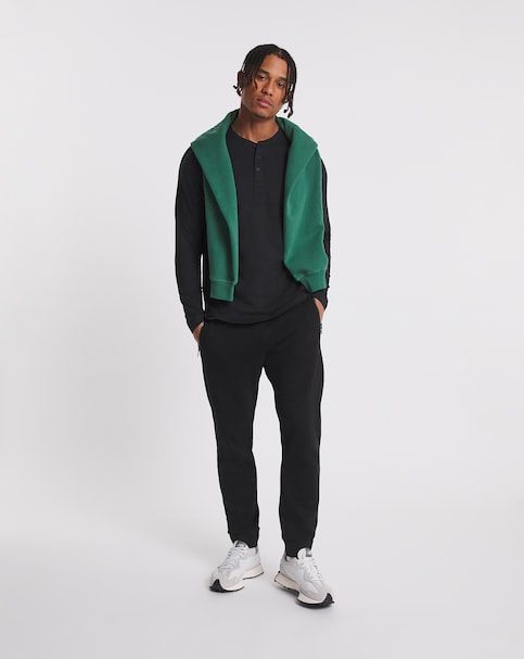 Long Sleeve Grandad T-Shirt Long Length- Black