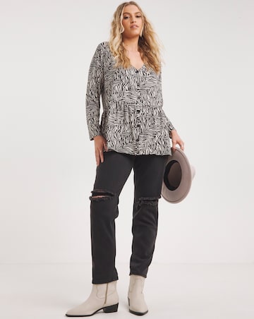 Zebra Button Front Peplum Longline Top