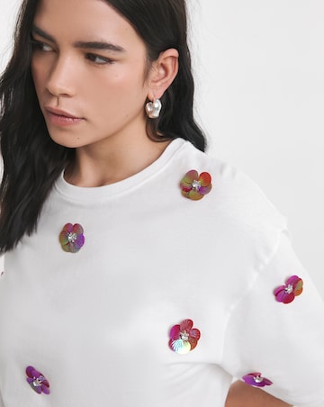 Simply Be White Embellished Flower T-Shirt