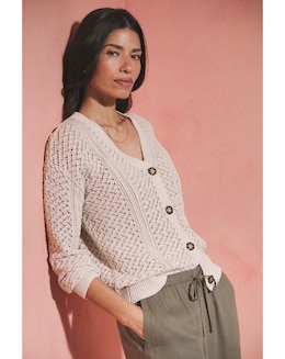 Neutral Crochet Button Down Cardigan