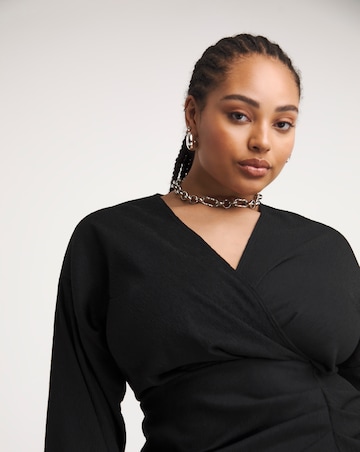 Black Textured Jersey Ruched Midaxi Column Dress