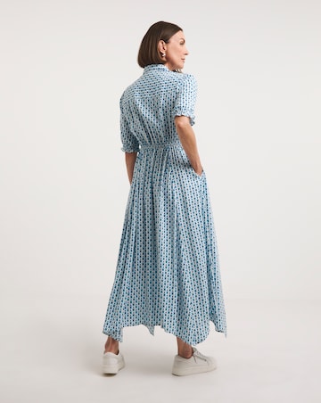 Asymmetric Hem Drawstring Waist Shirt Dress