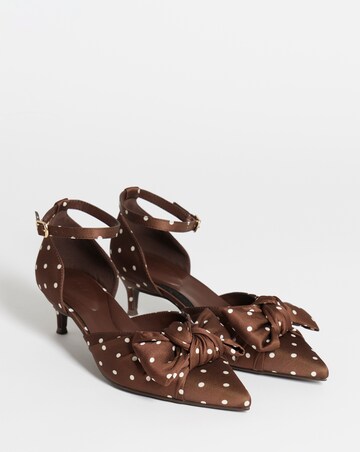 Valerie Satin Bow Pointed Kitten Heel Shoes - Wide Fit (E)